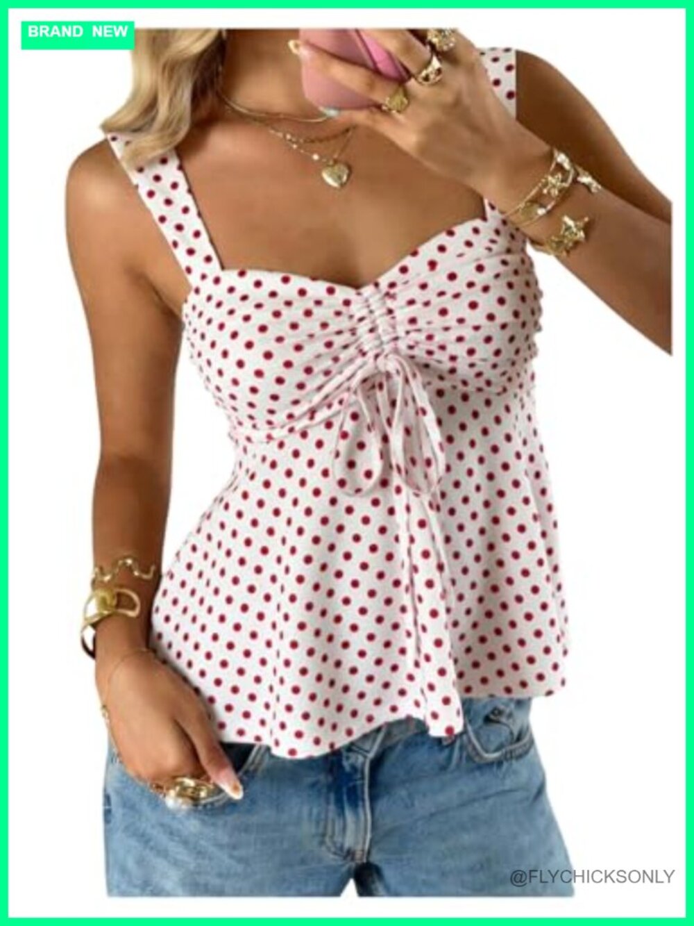Women's Babydoll Tank Top Polka Dots Ruffle Hem Summer Cute Peplum